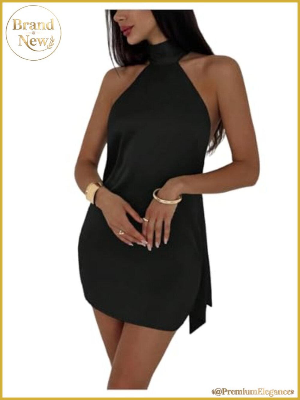 Satin Halter Mini Dress Backless Tie Bodycon Club Night Out